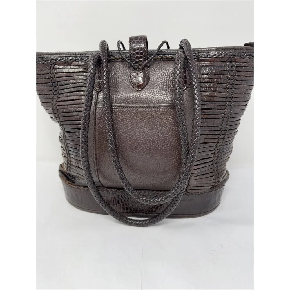 Brighton Brown Pebbled Leather Shoulder Bag w/2 Braided Handles Heart Closure